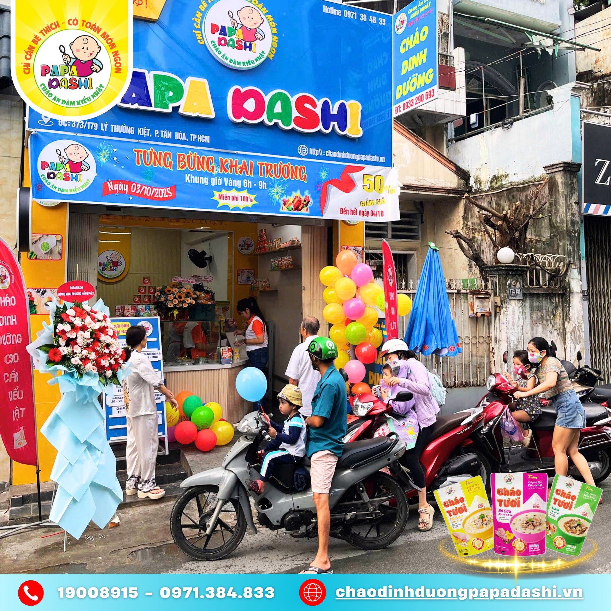 Khai Trương Cửa hàng Cháo Dinh Dưỡng Papa Dashi tại Tân Hòa, TP.HCM (03/10/2025) 3 Không khí khai trương cửa hàng Papa Dashi tại phường Tân Hòa, TP.HCM