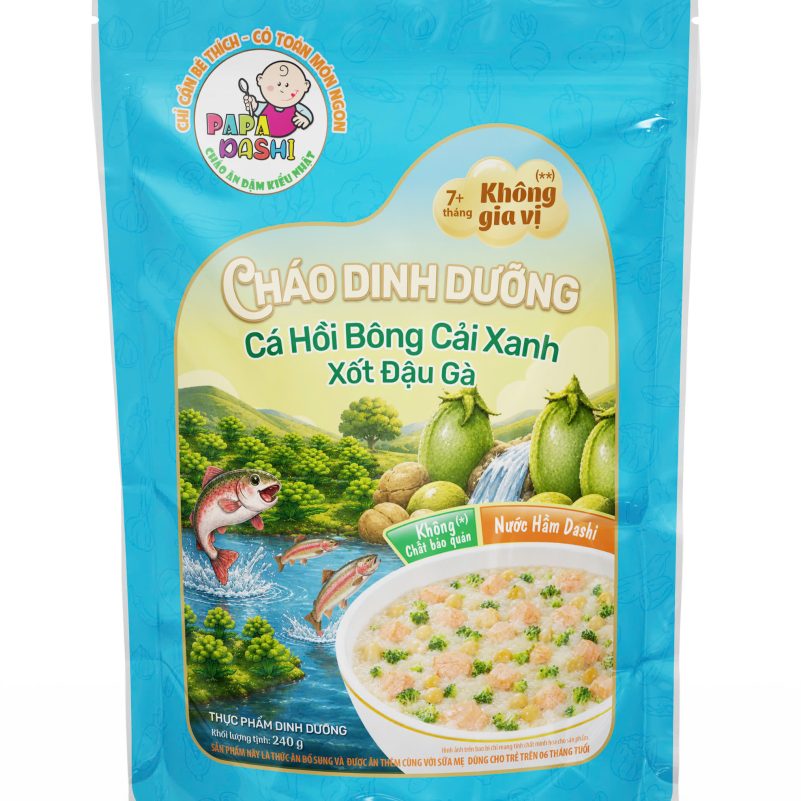 Cháo Tươi Cá Hồi Bông Cải Xanh Xốt Đậu Gà (Sắp Ra Mắt)